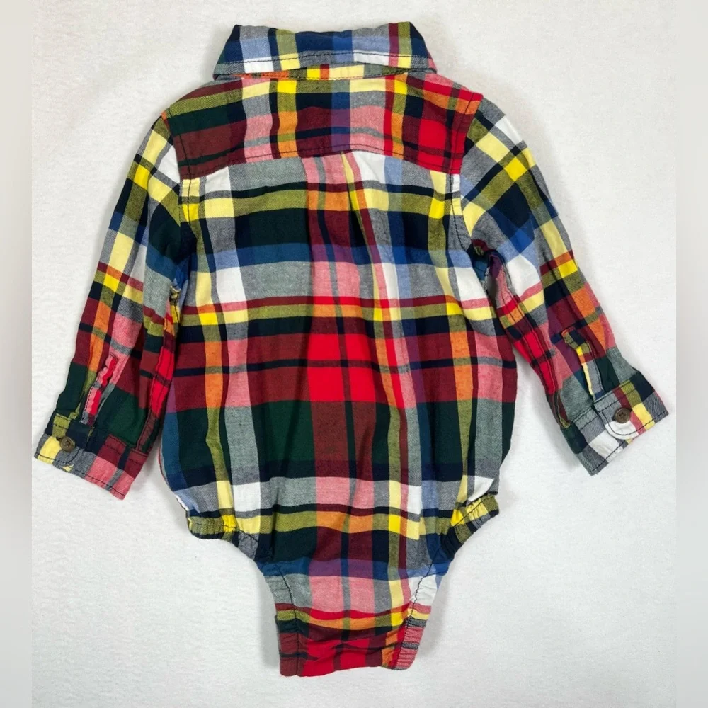BABY GAP Baby Boy Plaid Long Sleeve Button Down Bodysuit 18-24‎ months Preppy